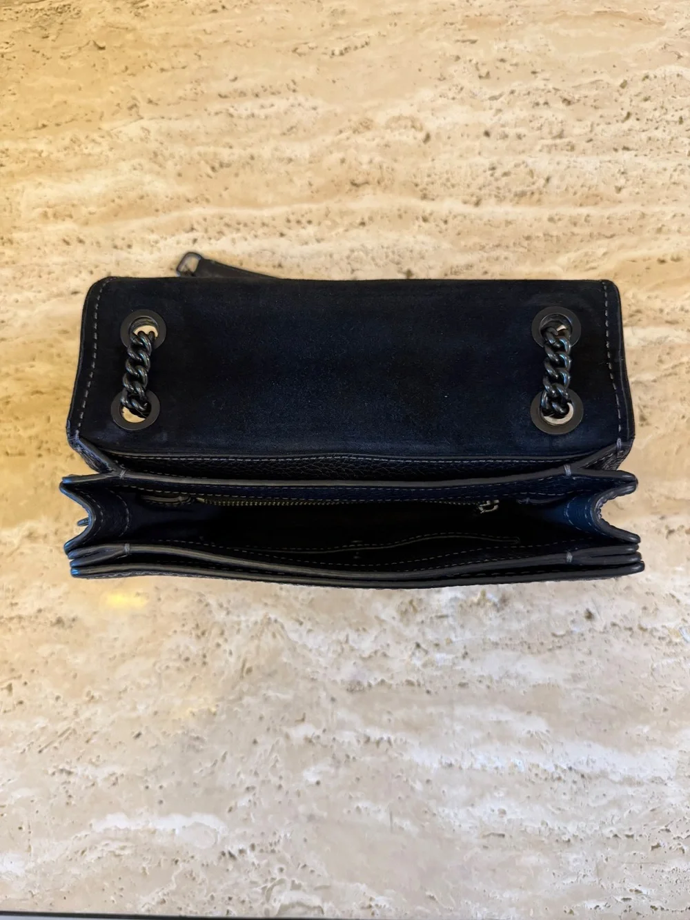 Coach Black Pebbled Leather Chain Crossbody Bag